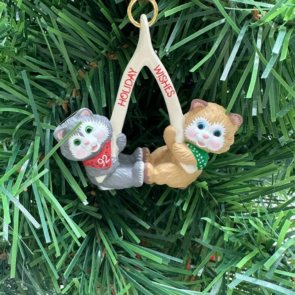 Hallmark Cat Ornaments 1990-1992 Meow Mart, Basket Bell Players, Holiday Wishes